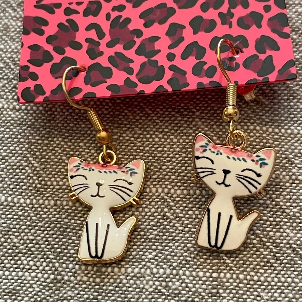 Cute Cat Earrings with Gold Accents - Picture 3 of 9